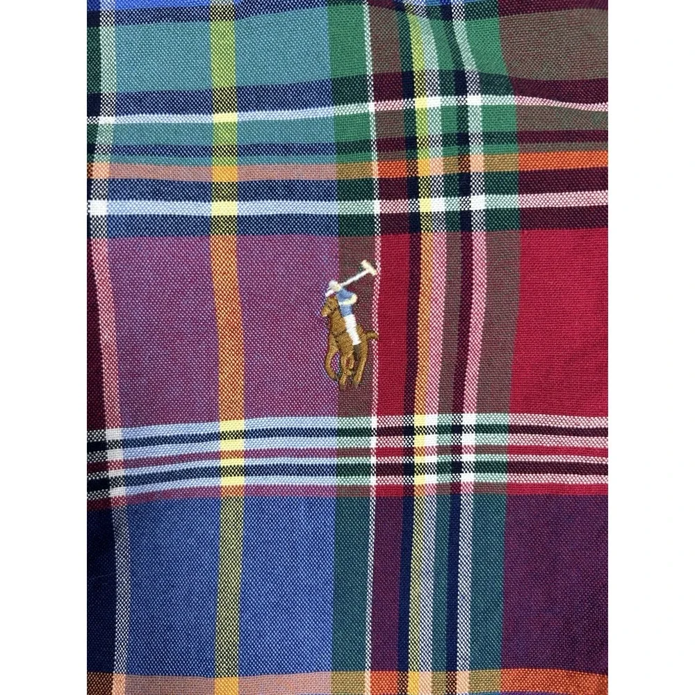 Polo Ralph Lauren Shirt Men's Large Multicolor‎ Plaid Short Sleeve Flesh Pony
